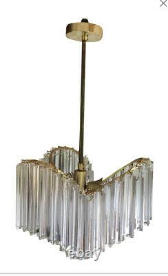 Vintage Venini Camer Italian Murano Glass Prism Chandelier Palm Frond Loop