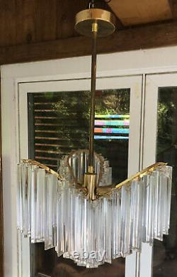 Vintage Venini Camer Italian Murano Glass Prism Chandelier Palm Frond Loop