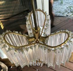 Vintage Venini Camer Italian Murano Glass Prism Chandelier Palm Frond Loop