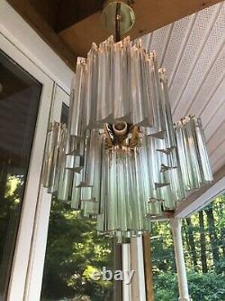 Vintage Venini Camer Italian Murano Glass Prism Chandelier Palm Frond Loop