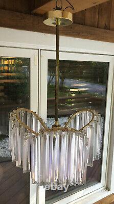 Vintage Venini Camer Italian Murano Glass Prism Chandelier Palm Frond Loop