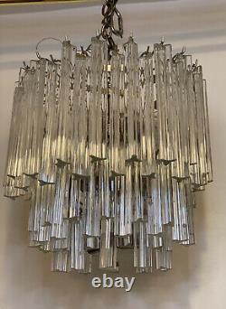 Vintage Venini Italian Murano Glass Prism Chandelier Chrome Triangle Prisms 18