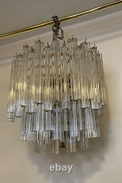 Vintage Venini Italian Murano Glass Prism Chandelier Chrome Triangle Prisms 18