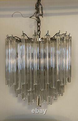 Vintage Venini Italian Murano Glass Prism Chandelier Chrome Triangle Prisms 18