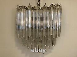 Vintage Venini Italian Murano Glass Prism Chandelier Chrome Triangle Prisms 18