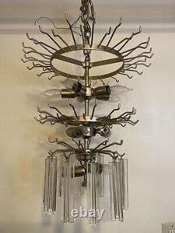 Vintage Venini Italian Murano Glass Prism Chandelier Chrome Triangle Prisms 18