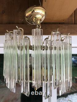 Vintage Venini Italian Murano Glass Prism Chandelier Quattro Prisms Small Flush