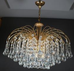 Vintage Venini Murano Glass Chandelier 1970s Italian Design Brass & Teardrop