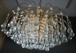 Vintage Venini Murano Glass Chandelier 1970s Italian Design Brass & Teardrop