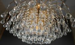 Vintage Venini Murano Glass Chandelier 1970s Italian Design Brass & Teardrop