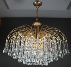 Vintage Venini Murano Glass Chandelier 1970s Italian Design Brass & Teardrop