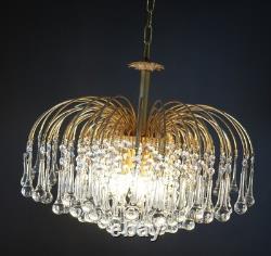 Vintage Venini Murano Glass Chandelier 1970s Italian Design Brass & Teardrop
