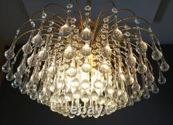 Vintage Venini Murano Glass Chandelier 1970s Italian Design Brass & Teardrop