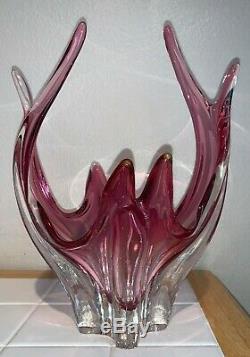 Vintage Vetreria Italian 14 Vase Murano Sommerso Cranberry Pink Art Glass Bowl