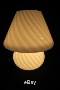 Vintage Vetri Murano Italian Art Glass GRAY WHITE Swirl Mushroom Table Lamp 15