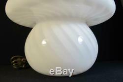 Vintage Vetri Murano Italian Art Glass GRAY WHITE Swirl Mushroom Table Lamp 15