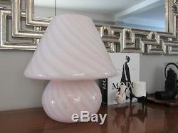 Vintage Vetri Murano Italian Art Glass Pink White Swirl Mushroom Table Lamp 15