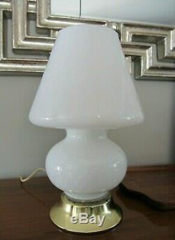 Vintage Vetri Murano Italian Art Glass White Swirl Mushroom Table Lamp 12