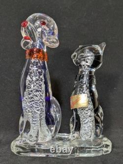 Vintage Vetro Artistico Veneziano Murano (AVEM) Glass Cat & Dog Figurine