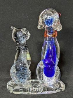 Vintage Vetro Artistico Veneziano Murano (AVEM) Glass Cat & Dog Figurine