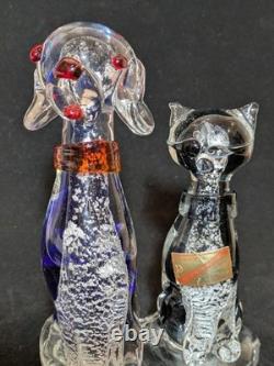 Vintage Vetro Artistico Veneziano Murano (AVEM) Glass Cat & Dog Figurine