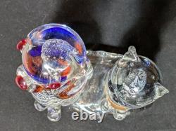 Vintage Vetro Artistico Veneziano Murano (AVEM) Glass Cat & Dog Figurine