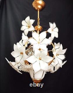 Vintage White Murano Milk Glass Calla Lily Chandelier Lighting LED Basket