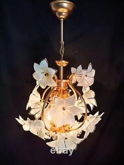 Vintage White Murano Milk Glass Calla Lily Chandelier Lighting LED Basket