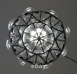 Vintage Wrought Iron Caged Murano Glass Ceiling Light Mouth Blown Glass