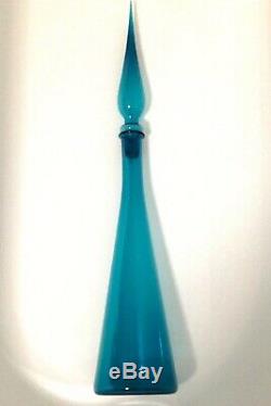 Vintage XL 26 Blue Stoppered Decanter Genie Bottle Empoli Glass Murano 60 70s