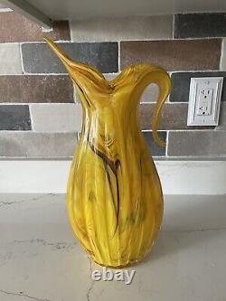 Vintage Yellow Murano Style Glass Banana Vase Pitcher Decor RARE