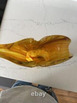 Vintage Yellow Murano Style Glass Banana Vase Pitcher Decor RARE