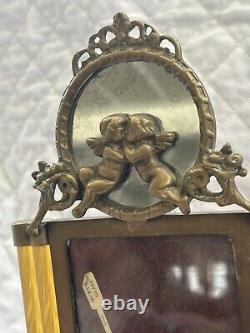 Vintage Zora De Venezia Italian Murano Glass Kissing Cupids Bronze Vanity Frame