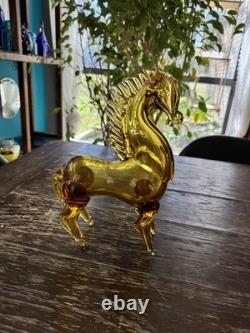 Vintage amber Murano glass horse sculpture figurine large 11.75 inches