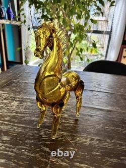 Vintage amber Murano glass horse sculpture figurine large 11.75 inches