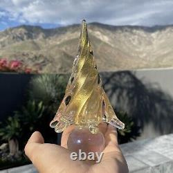 Vintage c1960s Murano Art Glass Aventurine Gold Christmas Xmas Tree Sculpture