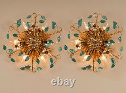 Vintage crystal florentiner ceiling fixture Flush mount lamp sunburst Italian 70