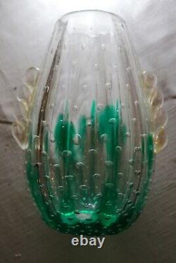 Vintage hand blown art glass Italian Murano Venetian cactus bubble vase Italy