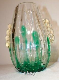 Vintage hand blown art glass Italian Murano Venetian cactus bubble vase Italy