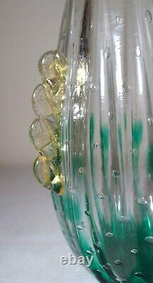 Vintage hand blown art glass Italian Murano Venetian cactus bubble vase Italy