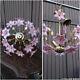 Vintage italian Murano glass flower pink brass chandelier lamp 1970s