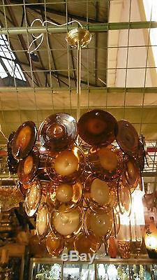 Vintage italian midcentury Vistosi Murano glass chandelier circles 1960