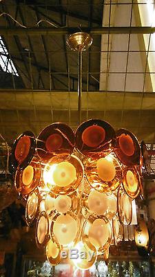 Vintage italian midcentury Vistosi Murano glass chandelier circles 1960