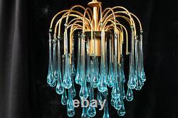 Vintage italian murano blue glass drops Chandelier pendant lamp 1970
