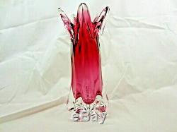 Vintage large Murano art glass vase pink in thick heavy glass
