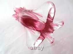 Vintage large Murano art glass vase pink in thick heavy glass