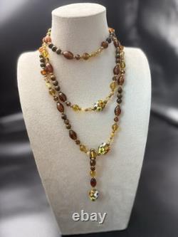 Vintage luxury Italy Murano handmade glass flower multi layer necklace 1.3m