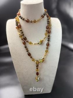 Vintage luxury Italy Murano handmade glass flower multi layer necklace 1.3m