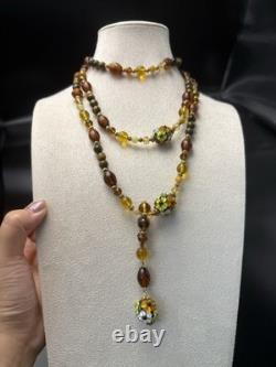 Vintage luxury Italy Murano handmade glass flower multi layer necklace 1.3m