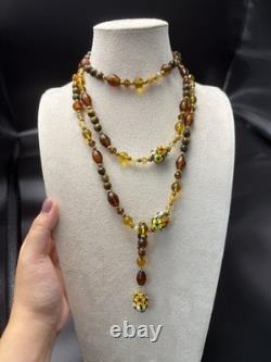 Vintage luxury Italy Murano handmade glass flower multi layer necklace 1.3m